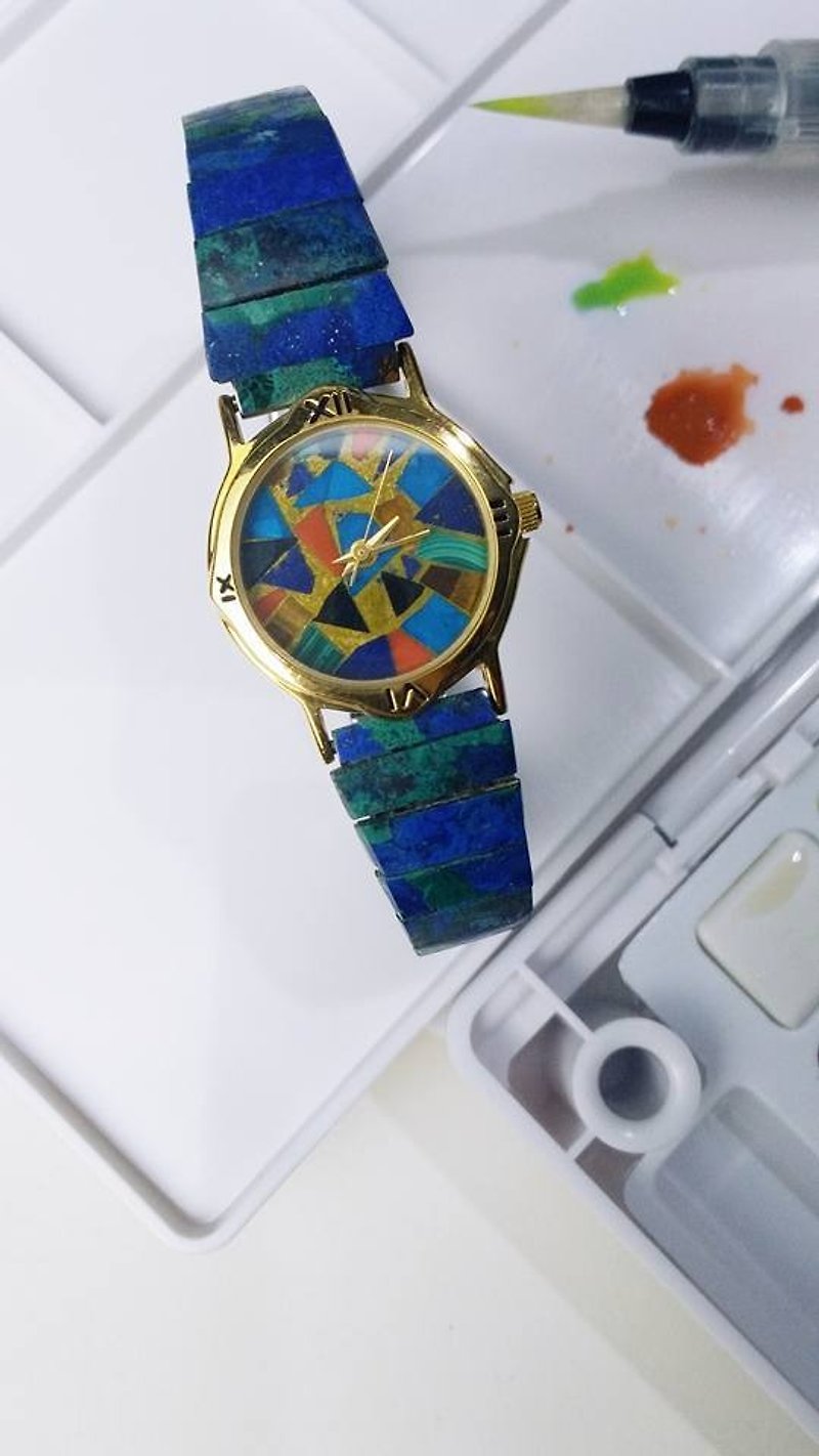 [Lost and find] antique style, artistic, natural stone green, gold, tiger pattern, peacock red pattern watch - Women's Watches - Gemstone Multicolor