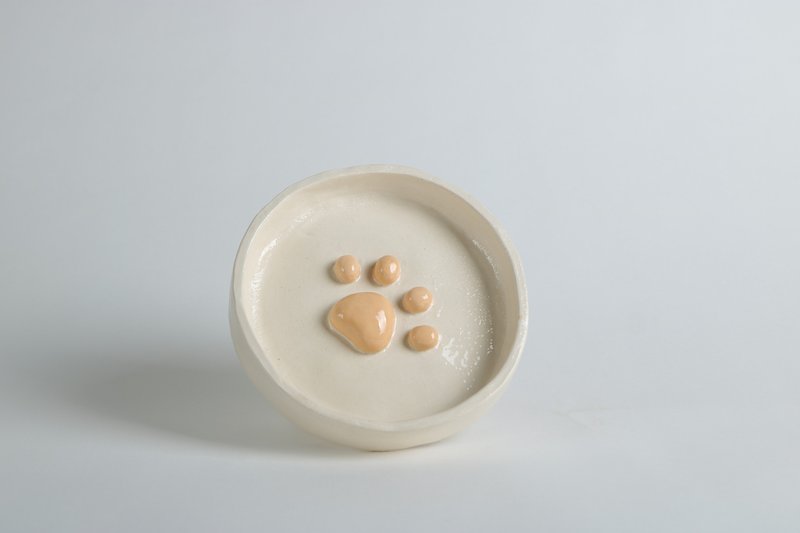 /霸王掌/ 手捏陶瓷慢食碗 - 寵物碗/碗架/自動餵食器 - 陶 橘色