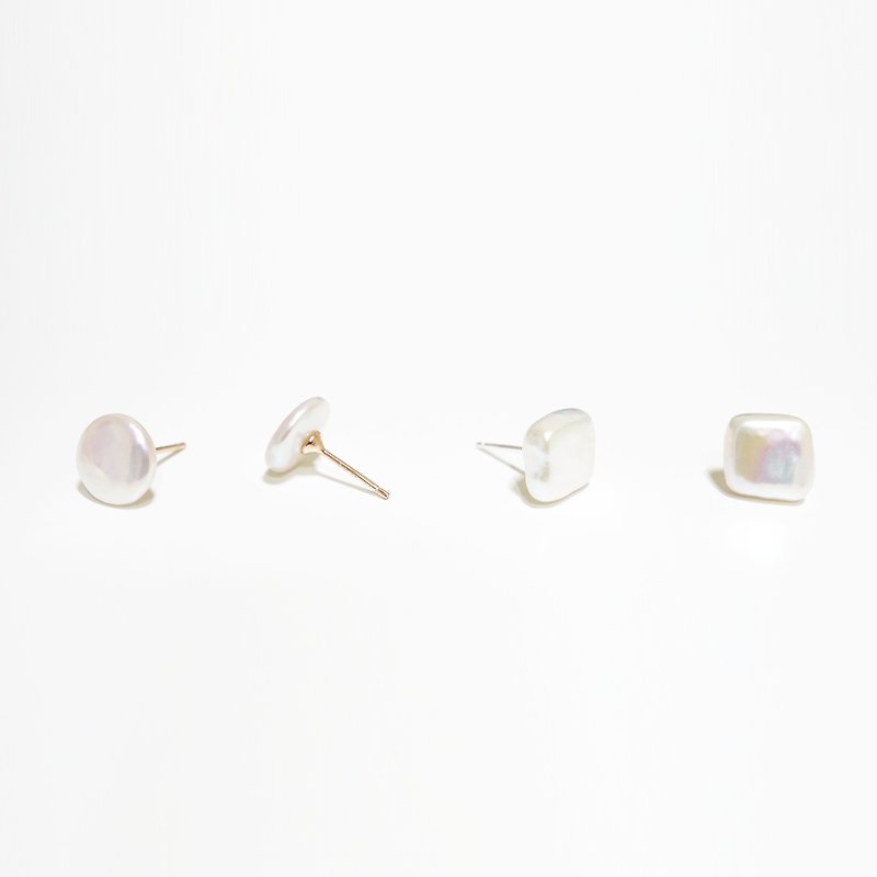 扁形淡水珍珠純銀耳環 (銀/玫瑰金/18k金) | 珍珠系列 - 耳環/耳夾 - 其他金屬 白色