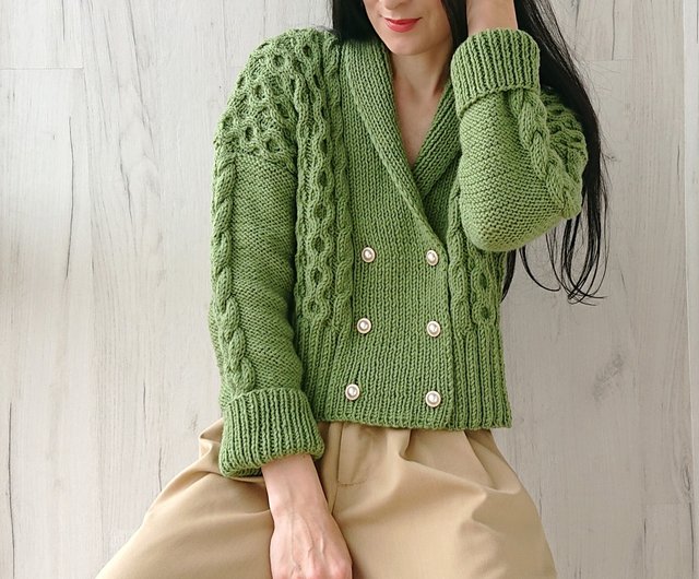 Double breasted cardigan Twist sweater jacket Cropped cardigan