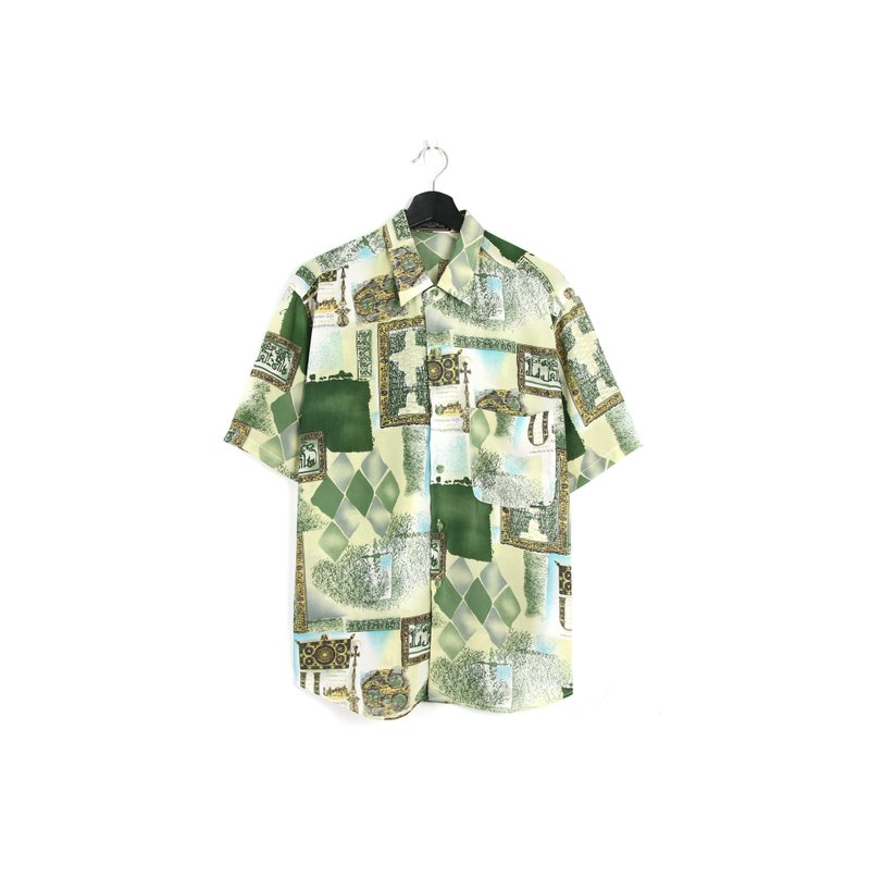 Back to Green- 短袖花襯衫 翠綠組合 /vintage shirts - 男襯衫/休閒襯衫 - 聚酯纖維 