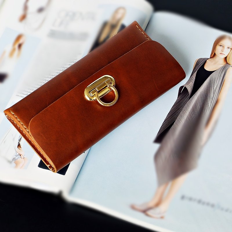 กระเป๋าหนังแท้ Minimal Wallet Tan Color Hand-cut & Hand-sew process - กระเป๋าสตางค์ - หนังแท้ 