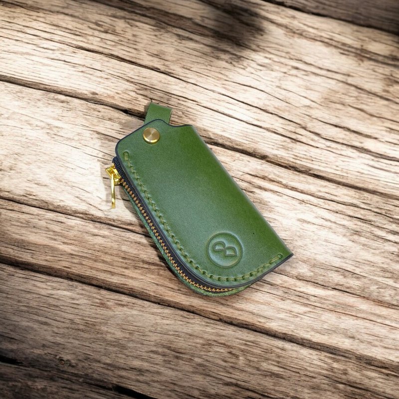 Handmade cowhide zipper car key bag - Lucky Green (customized, birthday, Valentine's Day, Father's Day) - Keychains - Genuine Leather Green