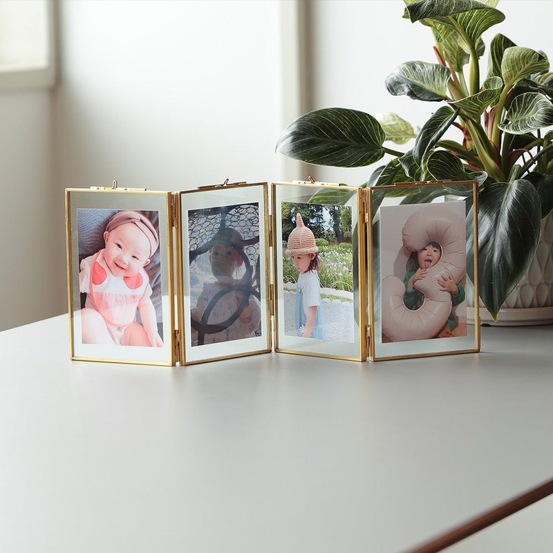 Japan HUNT9 luxury style retro stained glass four-lattice eight-sided exquisite metal table photo frame/picture frame (gold) - กรอบรูป - โลหะ สีทอง