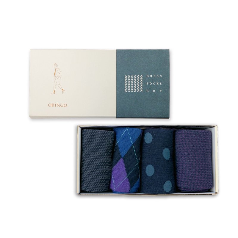 [Christmas Gift] Scenery Gentleman Socks Set Under Shoes Calm Blue│Gift Box│Socks│Men - ถุงเท้าข้อกลาง - ผ้าฝ้าย/ผ้าลินิน สีน้ำเงิน