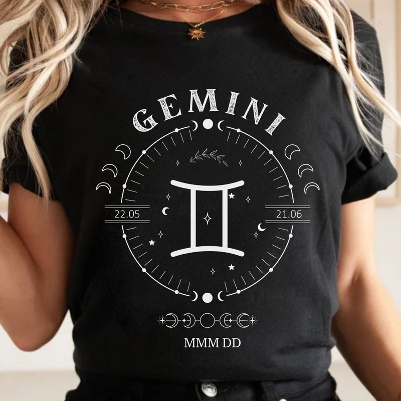 12 zodiac signs customizable birthday unisex crop top - เสื้อยืดผู้หญิง - ผ้าฝ้าย/ผ้าลินิน สีเทา