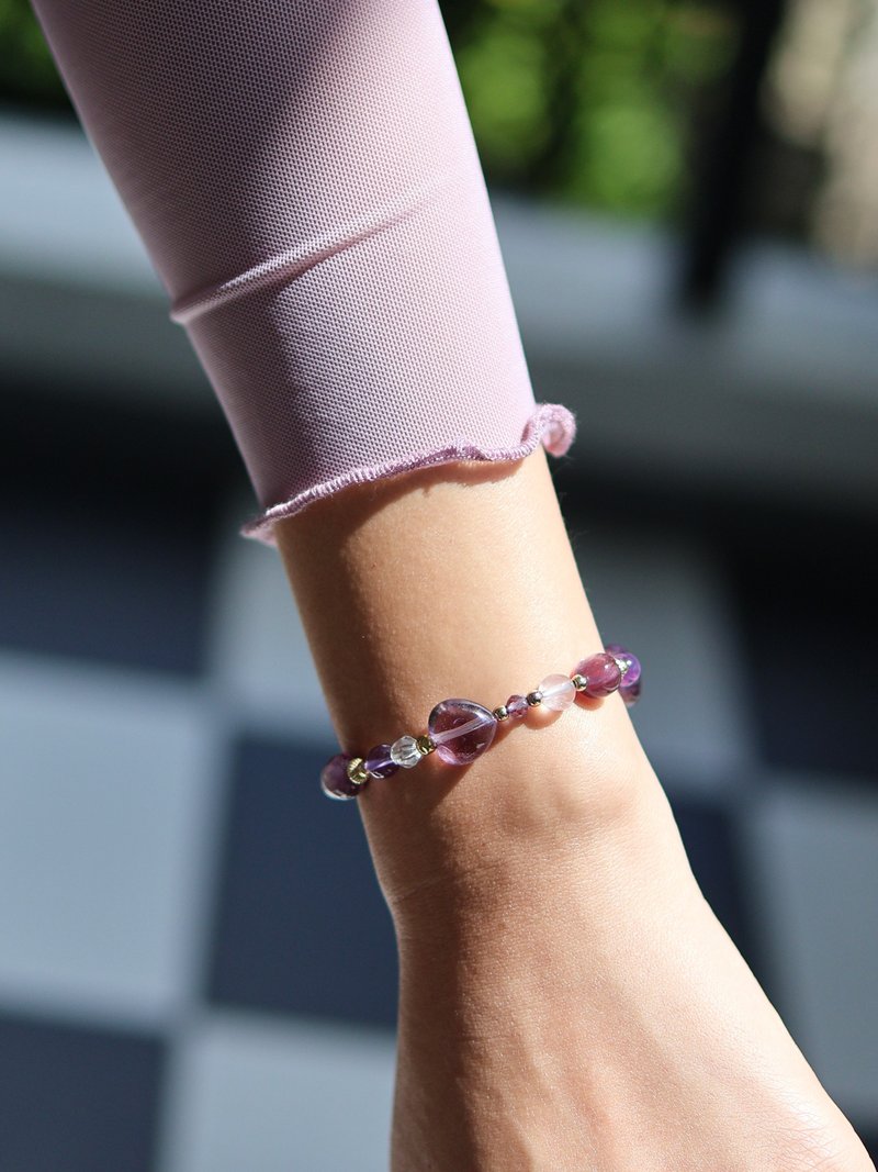 アイリスプラン。アメジスト ハート スターライトローズクォーツ レピドライト 14KGF クリスタル天然石ブレスレット - ブレスレット - クリスタル パープル