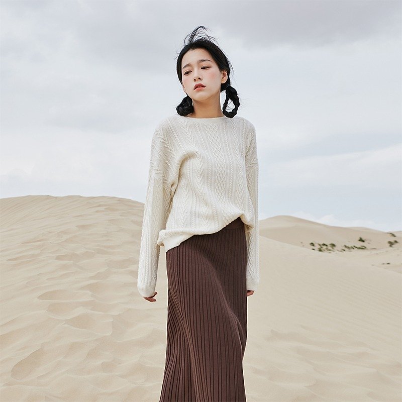 【熱賣】安妮陳新款女士上衣花紋針織套頭毛衣 DY0112 - 毛衣/針織衫 - 羊毛 白色