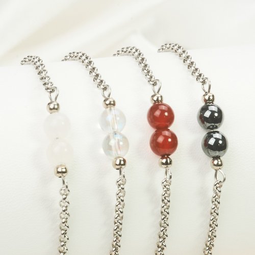 Sense Jewel Bracelet with 2 auspicious Stone, stainless steel chain, round chain pattern, enhancing auspiciousness.