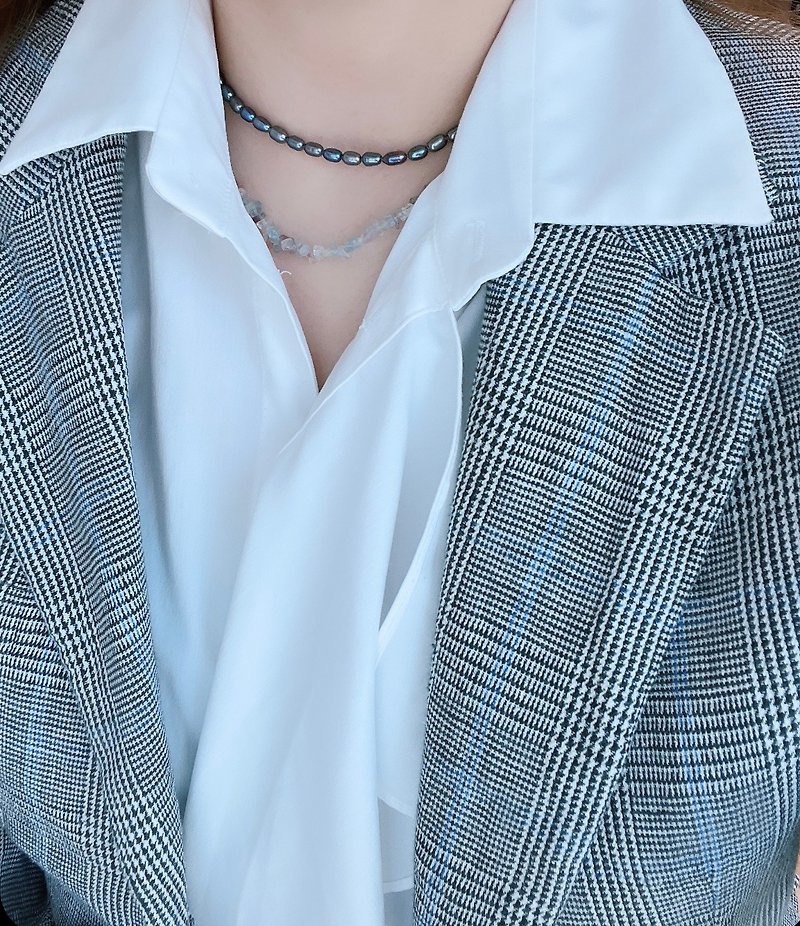 Grey Pearl Black Pearl Necklace - สร้อยคอทรง Collar - วัสดุอื่นๆ สีเทา