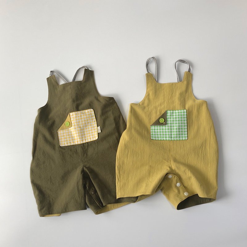 【現貨】復古款口袋是用來裝糖果的 | 雙面後綁帶鬆緊吊帶包屁 - 嬰兒連身衣/包被/包巾 - 棉．麻 藍色