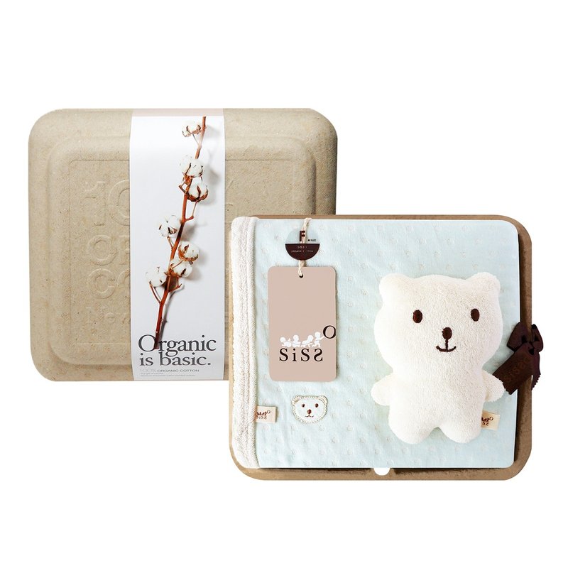 [SISSO Organic Cotton] Mint Vanilla Bear Double Woven Universal Blanket Doll Gift Box - ของขวัญวันครบรอบ - ผ้าฝ้าย/ผ้าลินิน ขาว