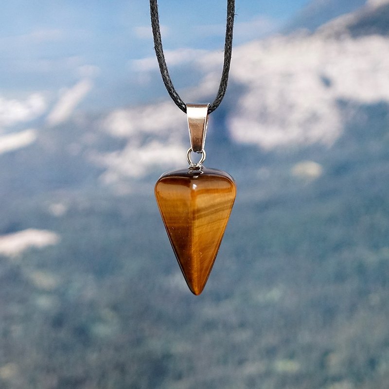Courage Pendulum Necklace VISHI Untimely Natural Tiger Eye Stone Pendant Couple Transfer Divination Men and Women Simple - Necklaces - Other Materials 