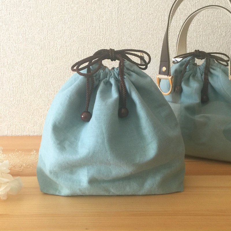 Drawstring Bag linen - smoky blue - for Clear Tote Bag - Toiletry Bags & Pouches - Cotton & Hemp Blue