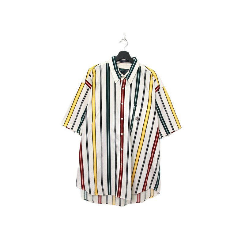 Back to Green-條紋短袖襯衫 亮黃 綠紅交縱 TS-04/vintage shirt - 男襯衫/休閒襯衫 - 棉．麻 