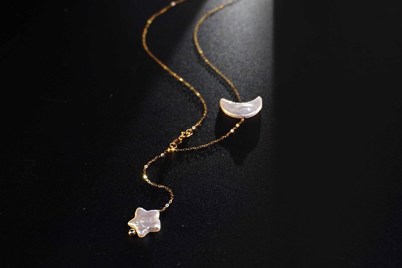 Baroque star moon pearl one chain four-purpose pure 18K gold chain. AU750 plain gold K gold chain. universal chain. many - Necklaces - Precious Metals 