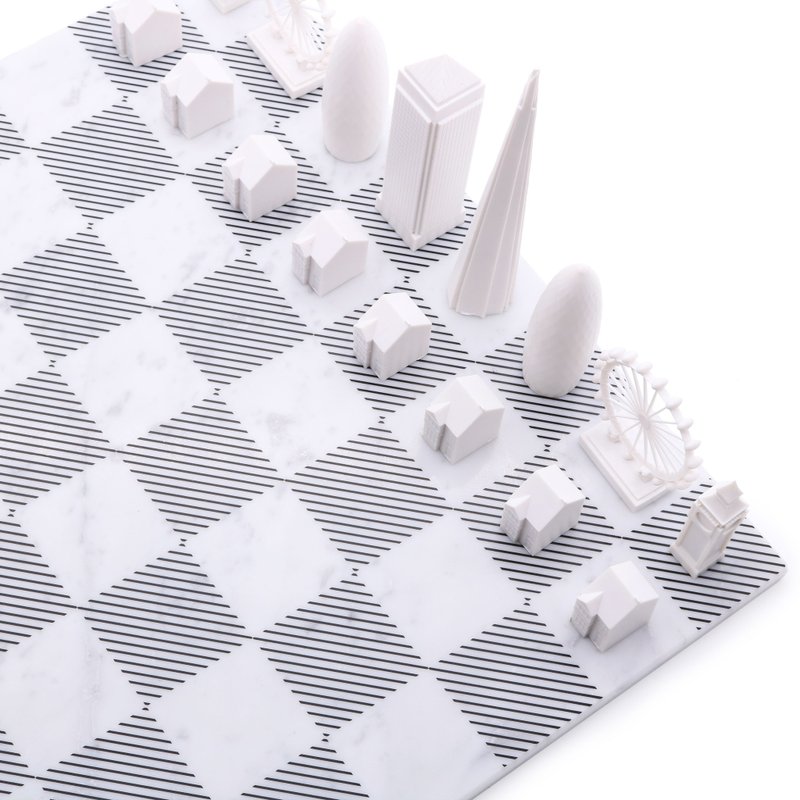 【英國 Skyline】天空之城地標西洋棋-倫敦 vs. 紐約(大理石棋盤) - 桌遊/牌卡 - 壓克力 白色