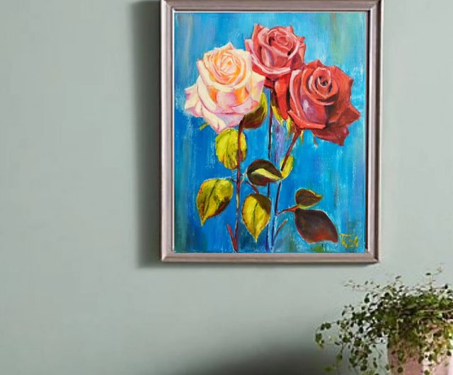 キャンバスに描かれたバラ、花のある静物画のオリジナル 50*40 cm