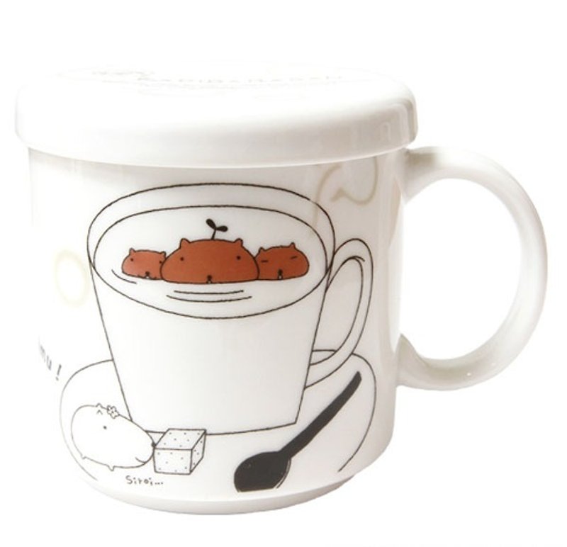【Kato Ryoji】 KAPIBARASAN Pigeon Jun ★ Pond Frying Jun Tea Pattern Mugs Mugs / Coffee Mugs (Made in Japan) - แก้วมัค/แก้วกาแฟ - กระดาษ สีนำ้ตาล