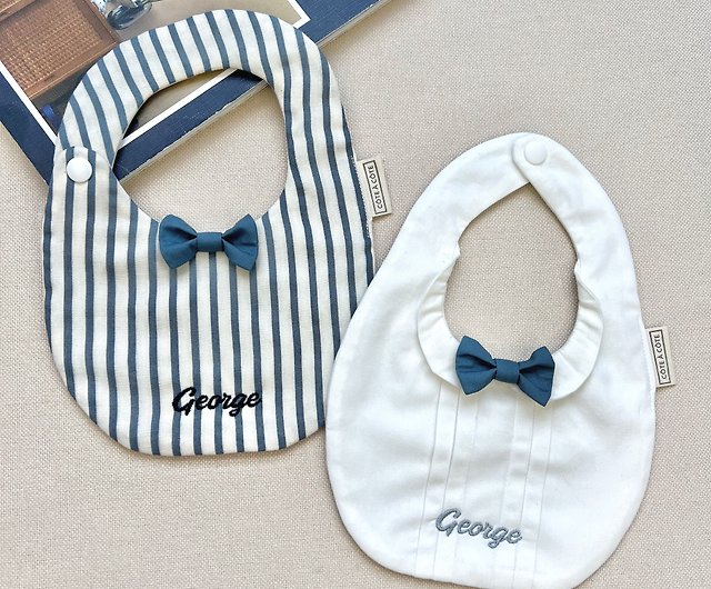 Customized Embroidery-2-Piece Moon Gift Set] Prince George + Classic Blue  Striped Bow Tie - Shop coteacote Baby Gift Sets - Pinkoi