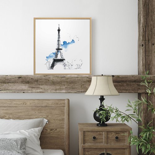 菠蘿選畫所 晴朗的巴黎-法式手繪水彩畫/複製畫/辦公室療癒小物/簡約建築/藍