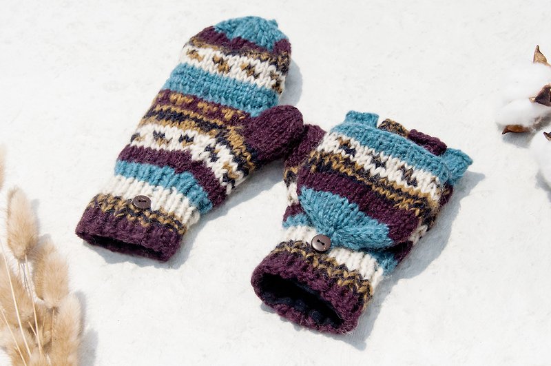 Hand-knitted pure wool knit gloves / detachable gloves / inner bristled gloves / warm gloves - South America - Gloves & Mittens - Wool Multicolor