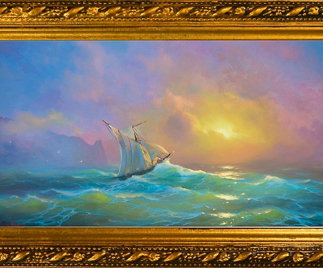 古い船の帆船の海景オリジナルの油絵海事ウォールアートの装飾 ショップ Go Art Gallery ウォールデコ 壁紙 Pinkoi