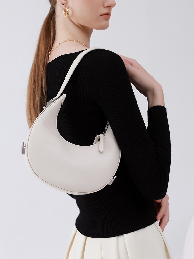 Genuine Leather Crescent Bag For Women Underarm Bag - กระเป๋าแมสเซนเจอร์ - หนังแท้ ขาว
