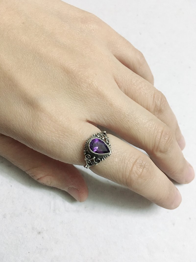紫水晶 戒指 尼泊爾 手工製 925純銀 - 戒指 - 水晶 紫色