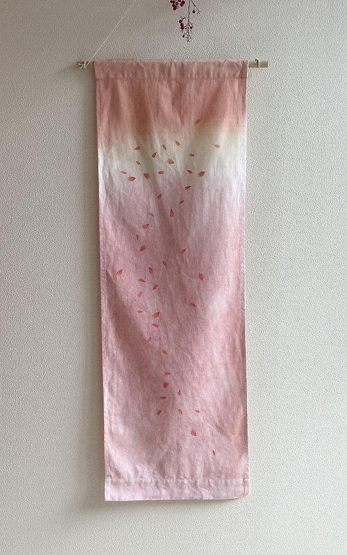 BLUE PHASE 日本製 桜散る Sakura Tapestry cherry blossom Mud dyed 泥染タペストリー 型摺り染 sunset