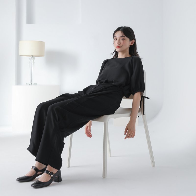 Zuji_足跡褶片褲_22SF204_黑 - 背心/無袖上衣 - 聚酯纖維 黑色