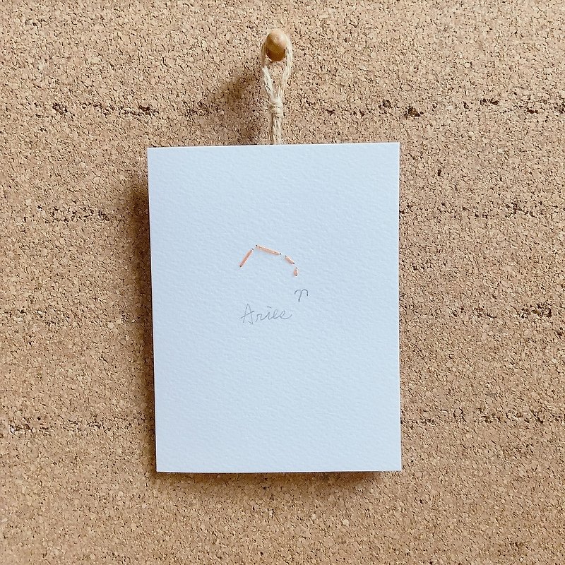 牡羊座 生日手工縫圖卡片 - 卡片/明信片 - 紙 白色