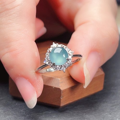 瓔珞珠寶盒 E.L.Jewelry Box 冰種天空藍翡翠蛋面戒指 925純銀 | 天然A貨翡翠 | 送禮