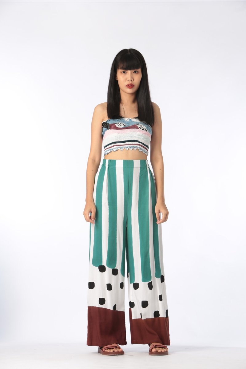 Hand Painted Pants - Free Size For Summer Beach Vacation - Men's Pants - Cotton & Hemp Green