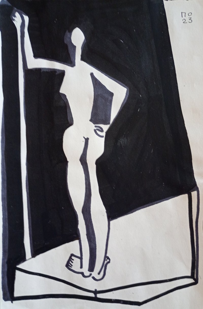 後ろから立っている裸婦のアクリル画: 見事なストリップアートプリント - ポスター・絵 - 紙 ホワイト