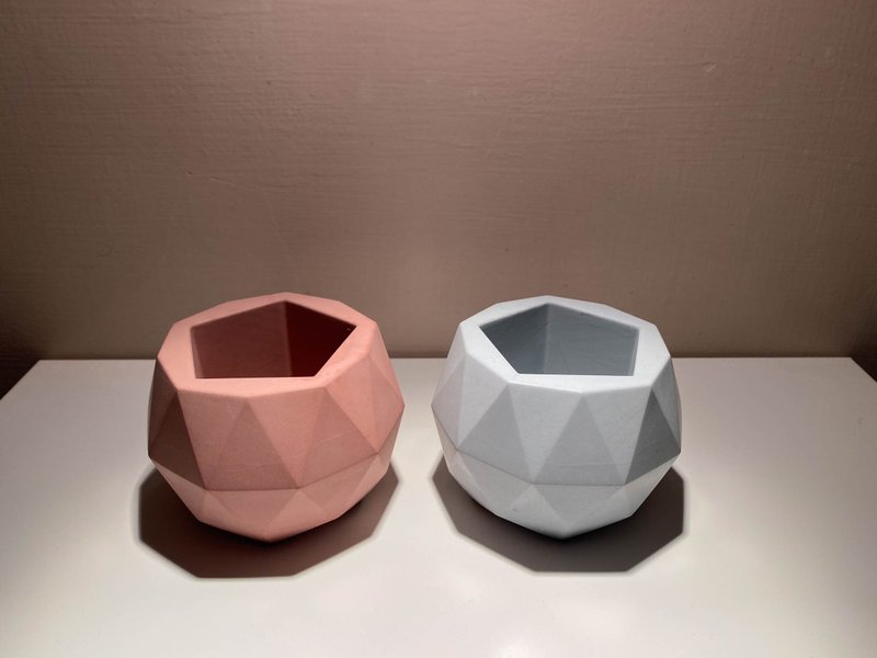 Spot [good matching limited combination] pentagonal geometric basin (marl + peach powder) 2 popular models - ตกแต่งต้นไม้ - ปูน สีเทา