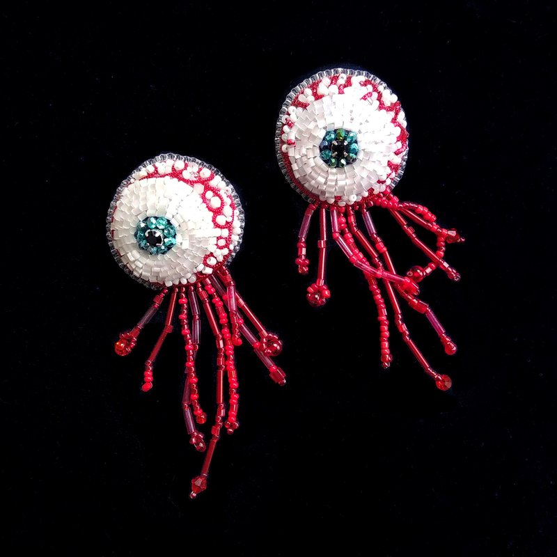 Brooch Eye Victorian Halloween items brooch Scary Gothic Beaded Jewelry Eye Pin - เข็มกลัด - แก้ว 