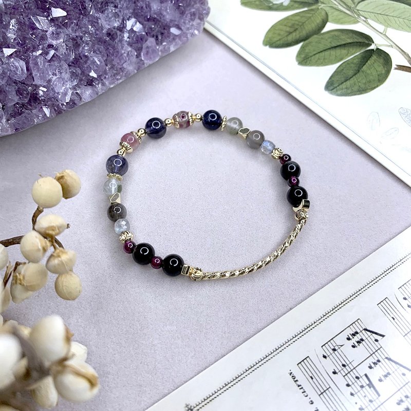 Lost/Transparent cordierite Silver Stone tourmaline backbone Stone labradorite purple tooth black - สร้อยข้อมือ - วัสดุอื่นๆ หลากหลายสี