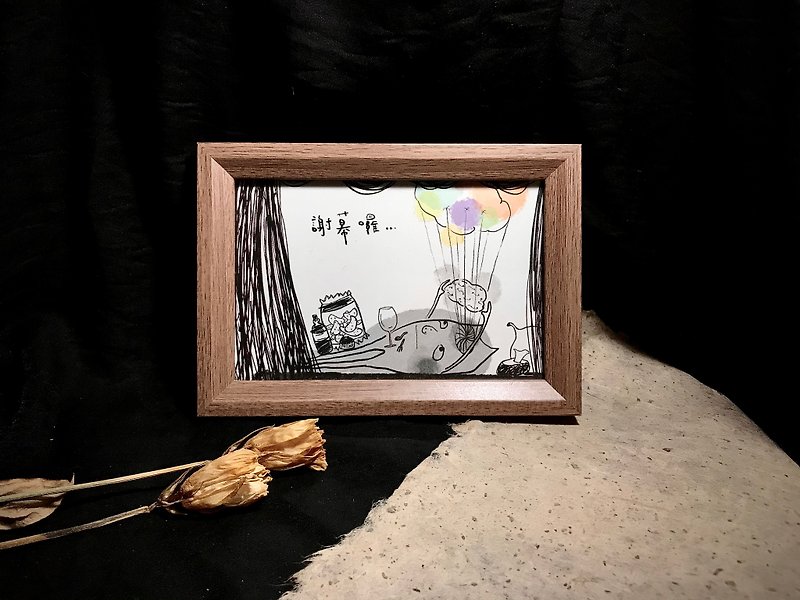 Hand-painted illustration story postcard curtain call with frame - Cards & Postcards - Paper Silver
