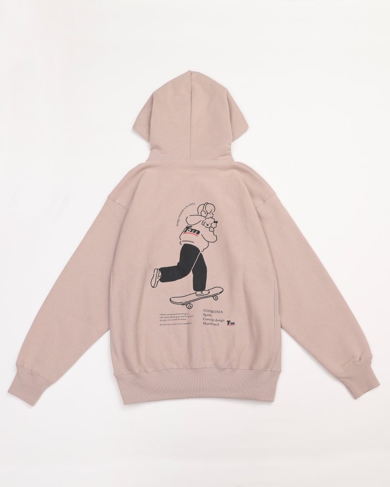 Skater Boy Zip Hoodie Pink Beige - 帽T/大學T - 棉．麻 卡其色