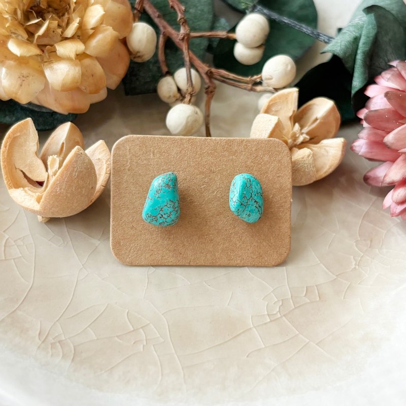 Shiguang-Natural Ore Earrings-Turquoise 06 - ต่างหู - หิน สีเขียว