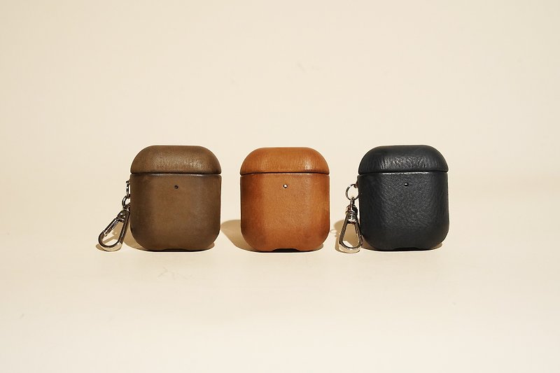 Airpods 1/2 generation leather protective case custom lettering - ที่เก็บหูฟัง - หนังแท้ หลากหลายสี