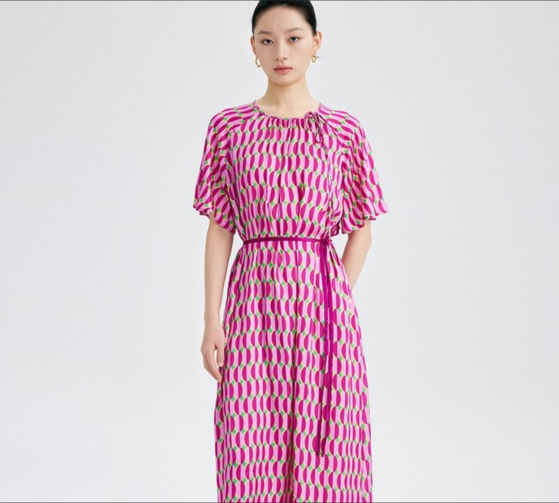 New Chinese retro Chinese style printed early spring dress - One Piece Dresses - Other Materials Pink