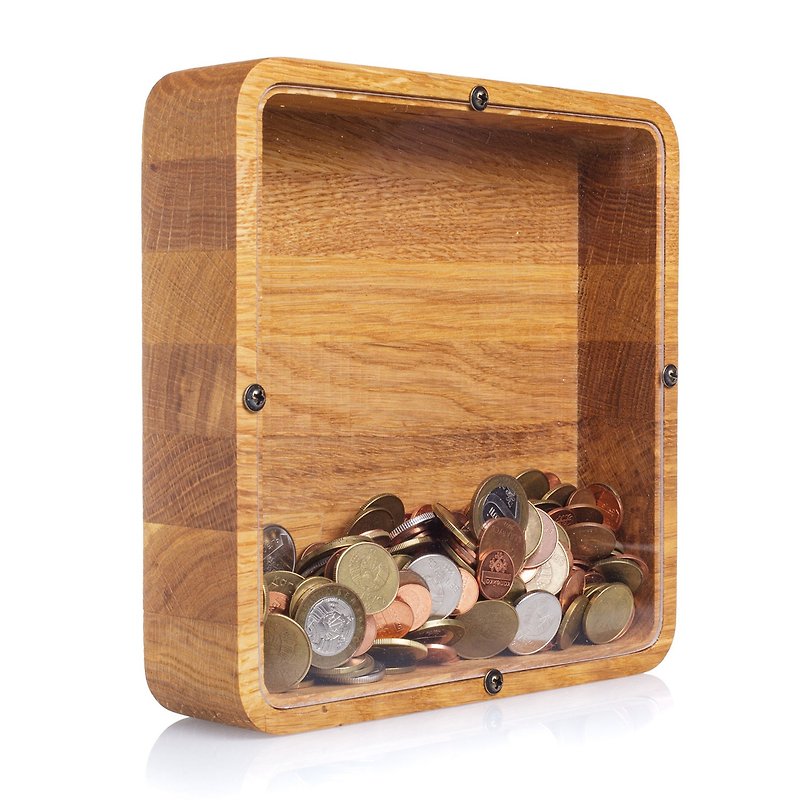 Adult piggy bank square - Wedding money box - Coin bank for girl & boy - Coin Banks - Wood 