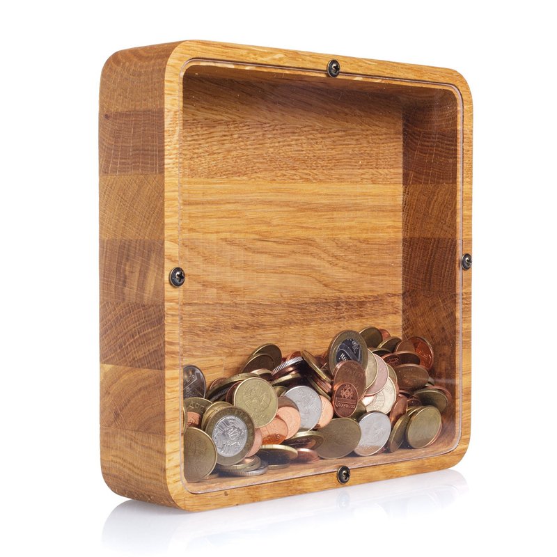 Adult piggy bank square - Wedding money box - Coin bank for girl & boy - 存錢筒 - 木頭 