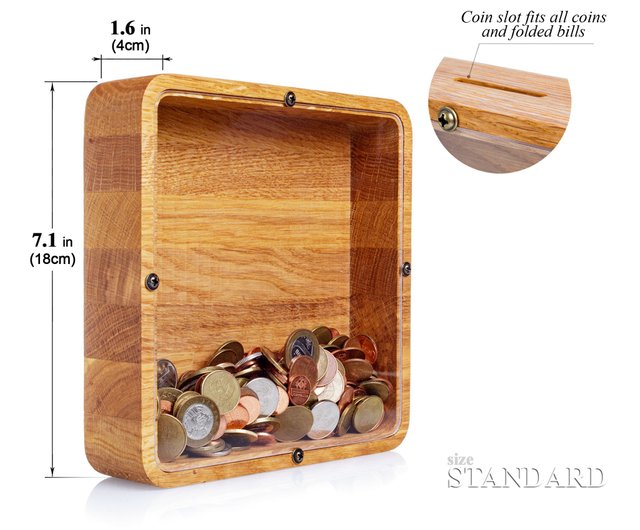 Adult piggy bank square Wedding money box Coin bank for girl boy Shop WOODPRESENTS Coin Banks Pinkoi