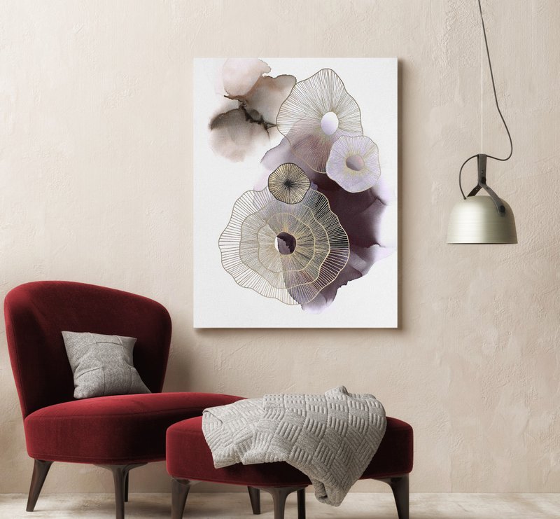 Alcohol ink art | alcohol ink painting | alcohol ink | Purple golden molecules - 壁貼/牆壁裝飾 - 棉．麻 紫色