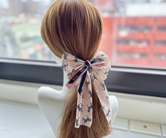 シフォンロマンチックロングテールリボンヘアサークルシュシュ