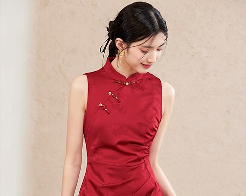 初蟬 新中式復古中國風 盤扣收褶改良洋裝
