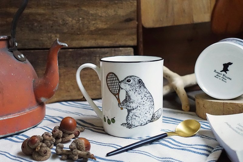 Tennis Beaver bone china mug - Mugs - Porcelain Green